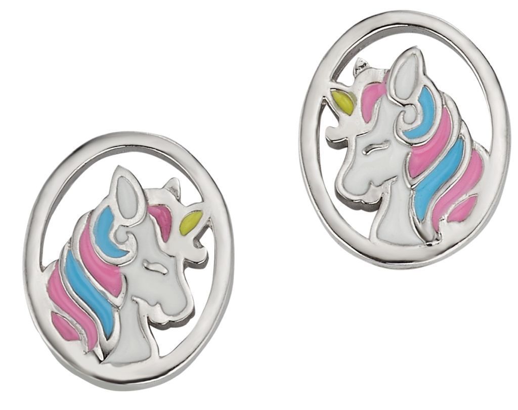 Kinder-Ohrstecker Silber 925 rhodiniert Einhorn