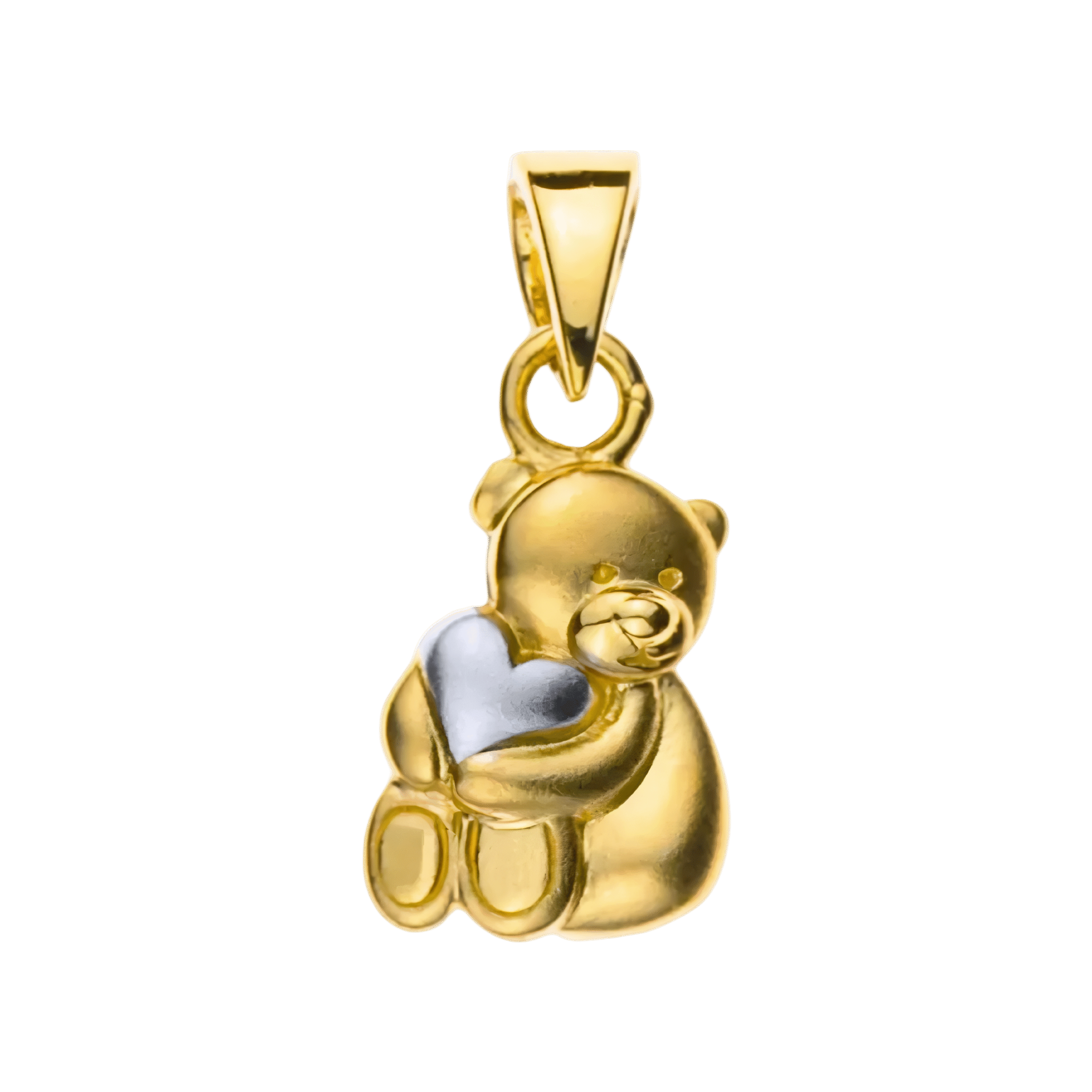 Anhänger Teddybär Gelbgold 750 gesandelt mit rhodiniertem Herz