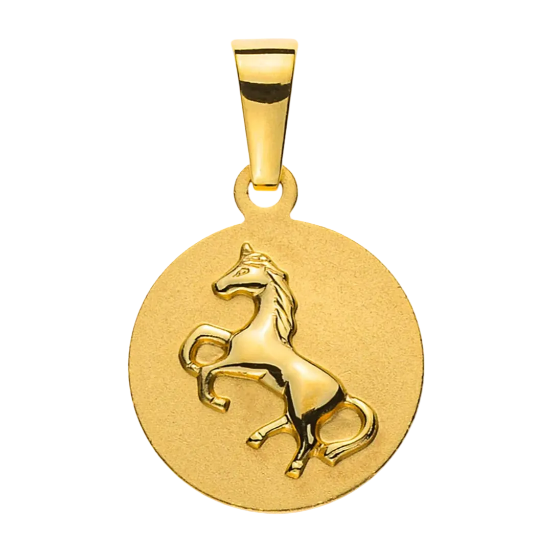 Anhänger Pferd rund 12mm Gelbgold 750 poliert-gesandelt