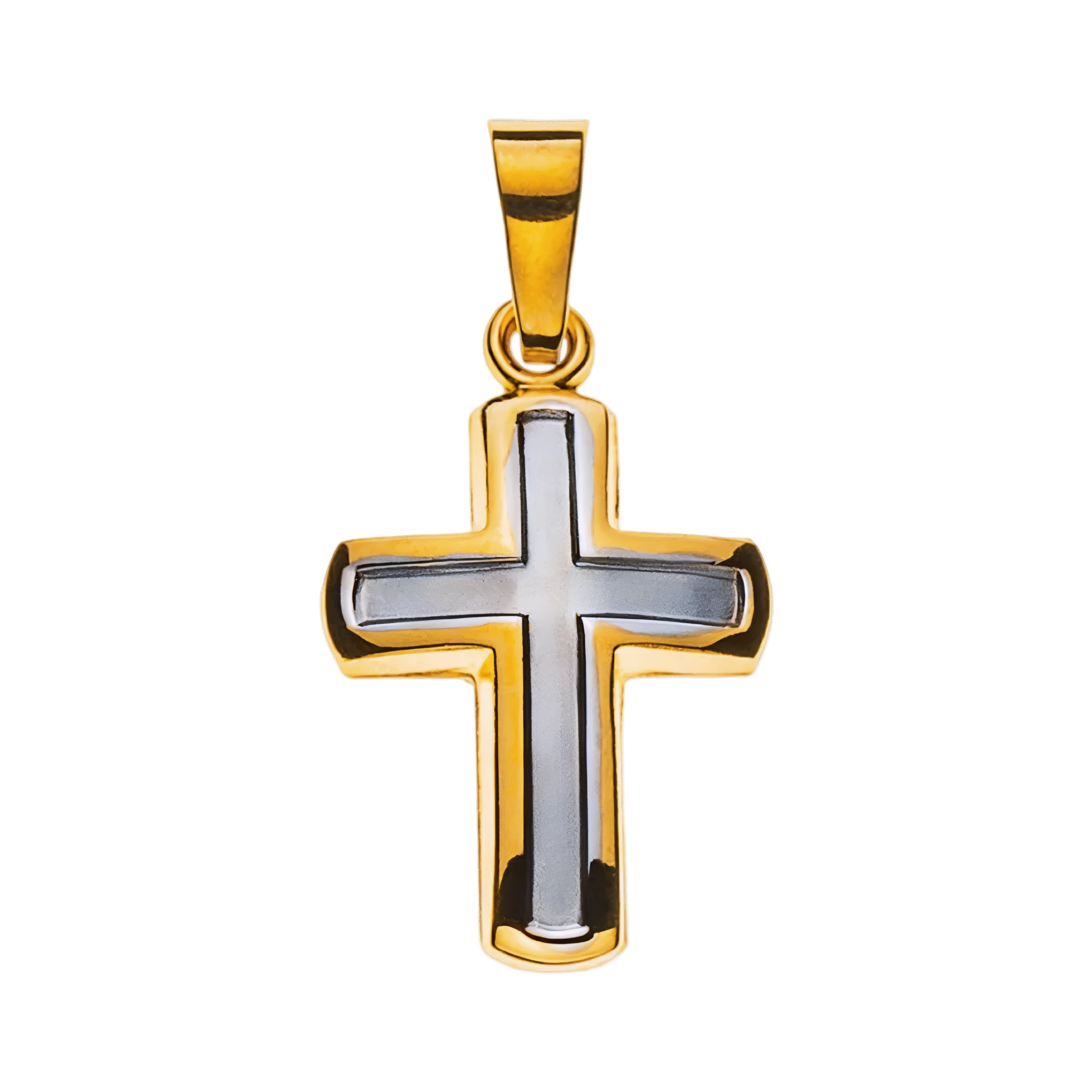 Kreuz Gelbgold 750 mittig rhodiniert H: 15 mm B: 11 mm