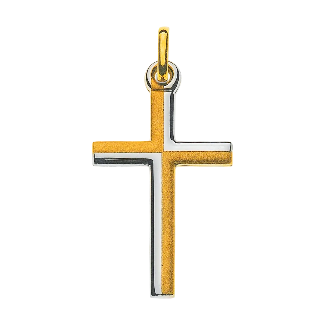 Kreuz Gelbgold 750 teilsatiniert-teilrhodiniert H: 20mm B: 13mm