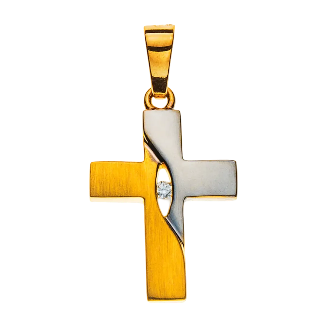 Kreuz Gelbgold 750 teilrhodiniert und gesandelt H: 17mm B: 12mm