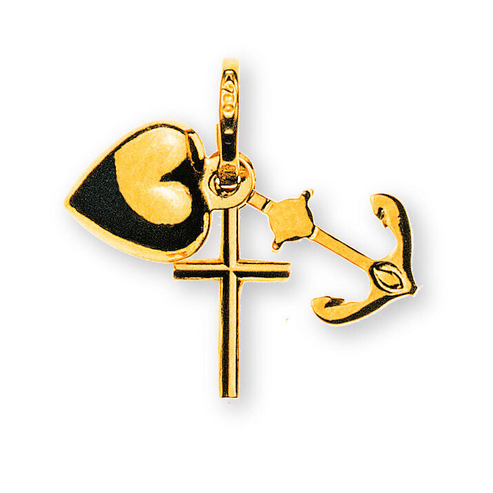 Glaube Liebe Hoffnung Anhaenger Gelbgold 750 6x10 mm Kreuz Herz Anker Charm Herren Damen