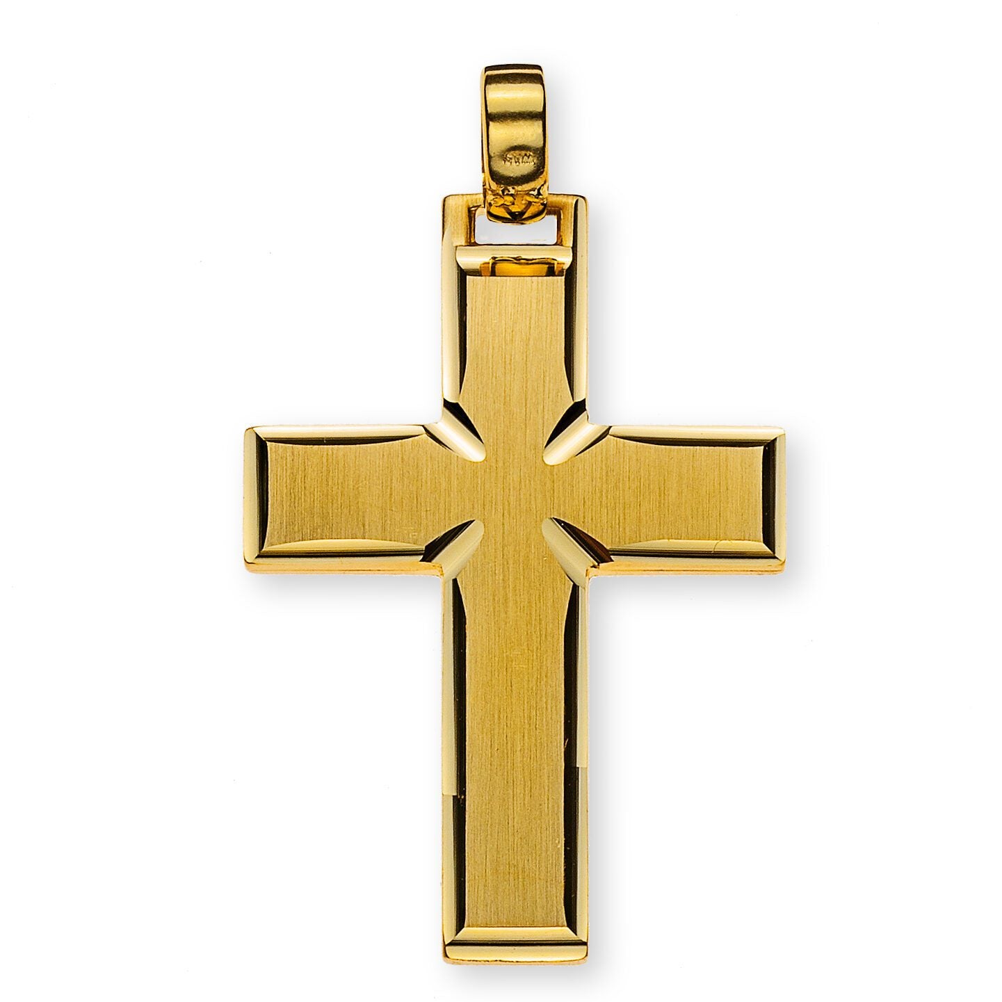 Balken-Kreuz Gelbgold 750 H: 30mm B: 22mm, satiniert mit Schliff, massiv