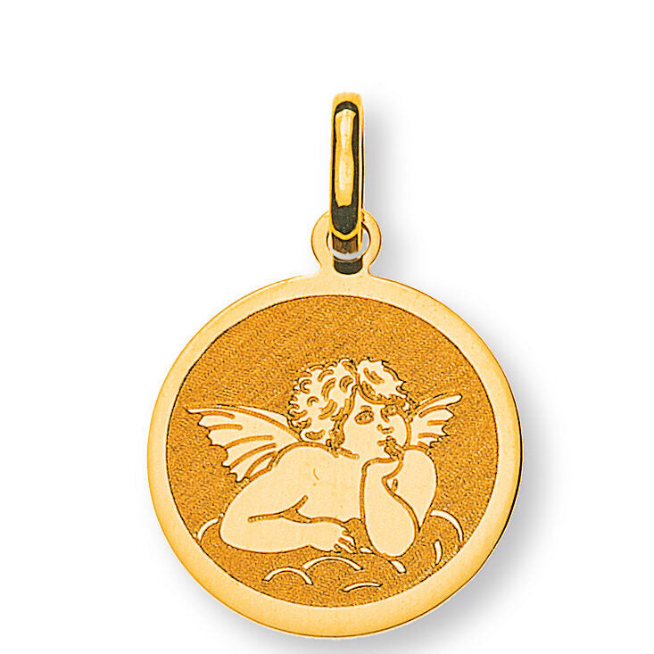Medaille Engel Lasergraviert Gelbgold 750 14mm
