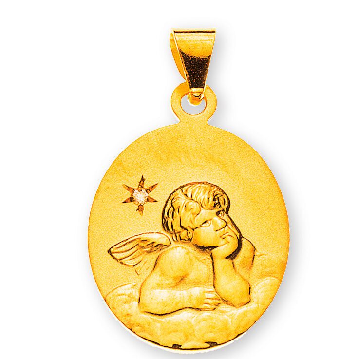 Engel Anhänger oval Gelbgold 750 mit Brillant H P1 0,005ct.