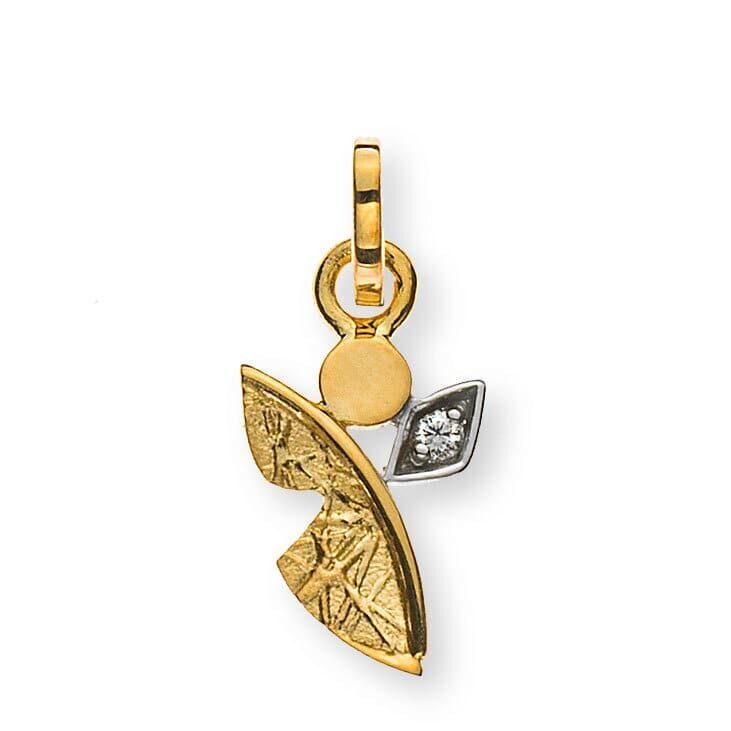Medaille Engel Gelbgold 750 mit Struktur und 1 Brillant H SI 0,01ct.